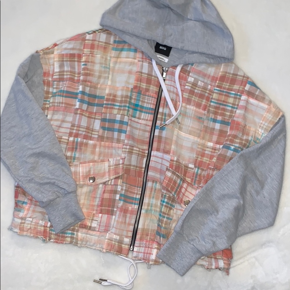 Plaid jacket with hood